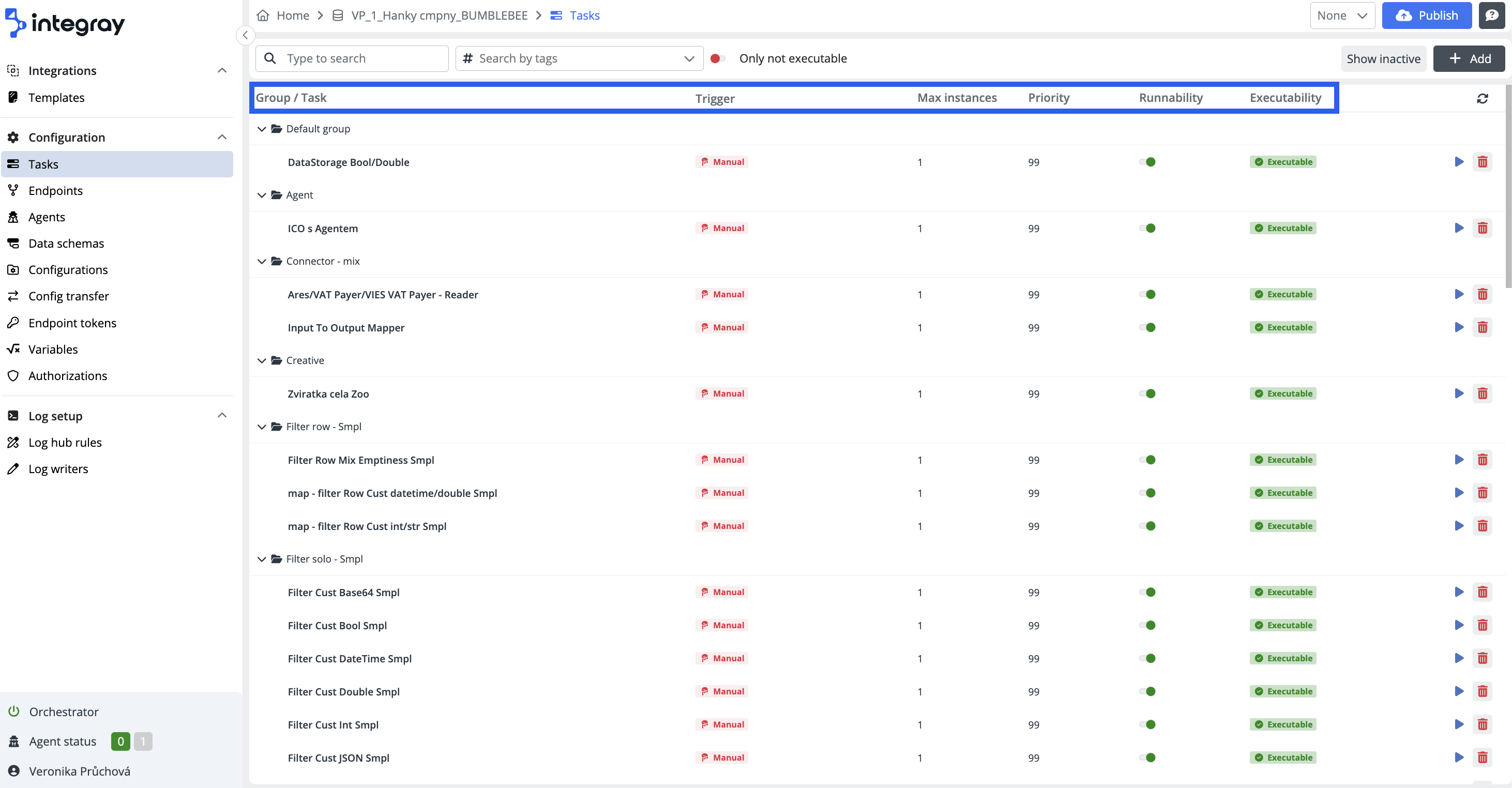 HELP Configuration Tasks Task List header