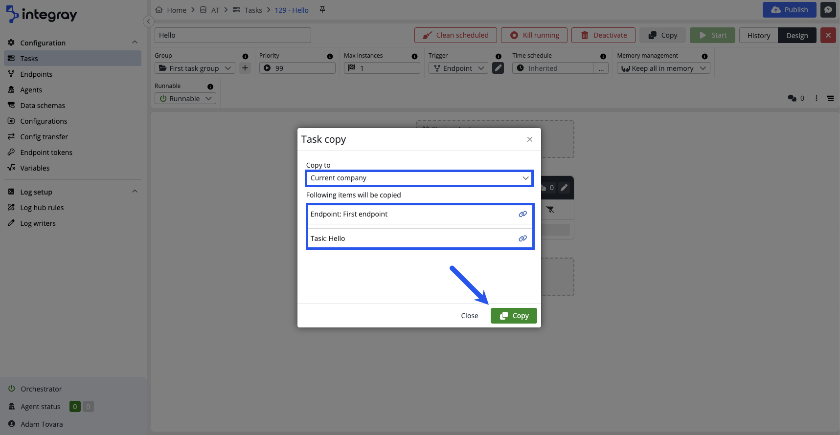 Task header menu Copy task