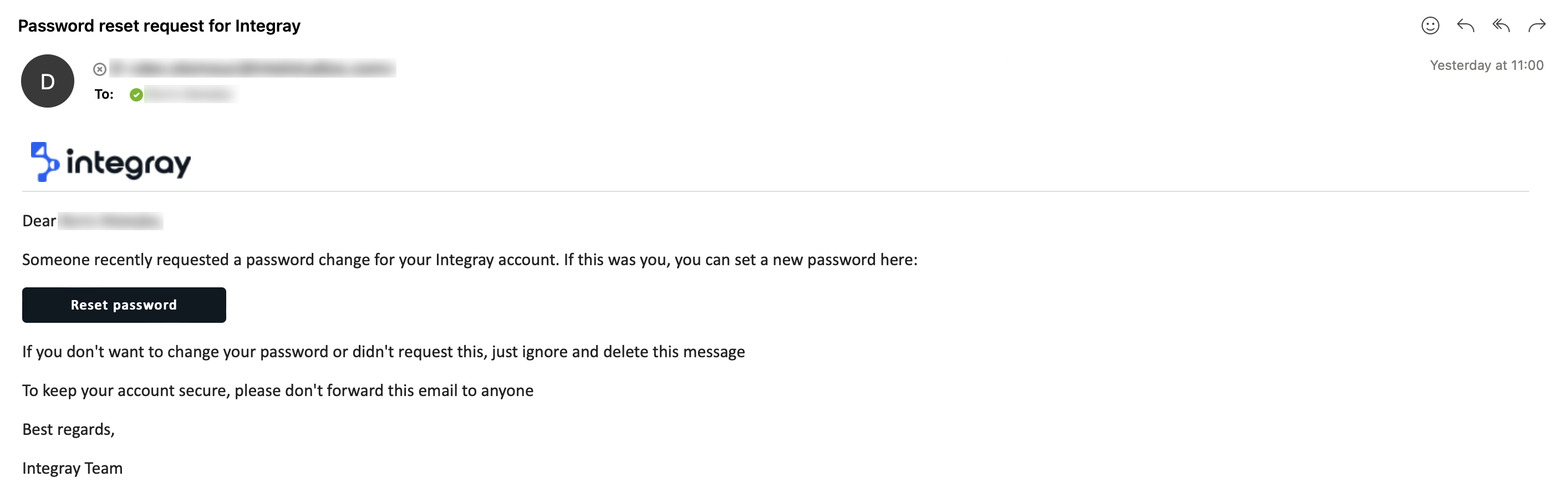 Reset password email